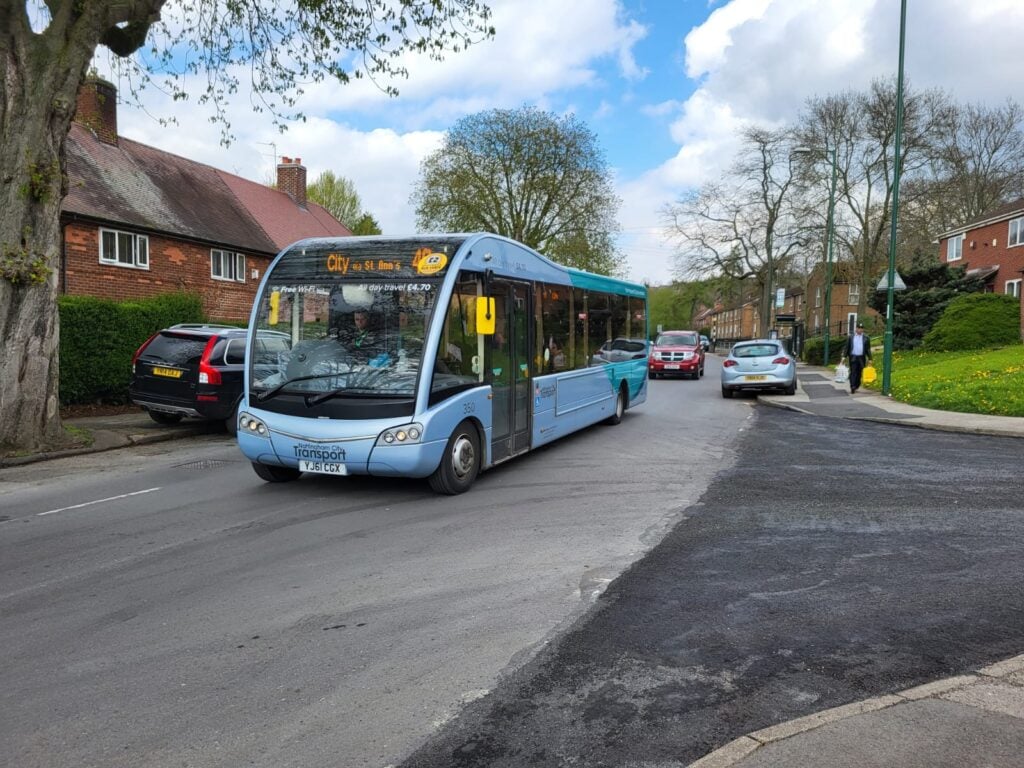 A photograph of a number 40 bus on a road in Nottingham